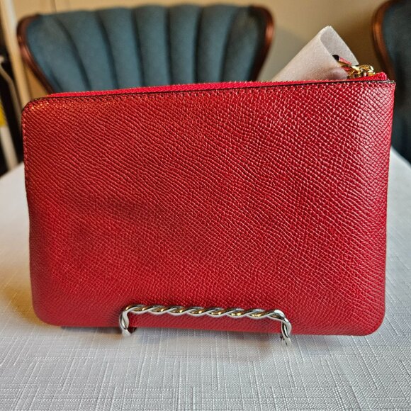 Coach NWT Red Leather Wristlet Gold Tone Hardware Zip Around-Item #718 - Picture 2 of 4